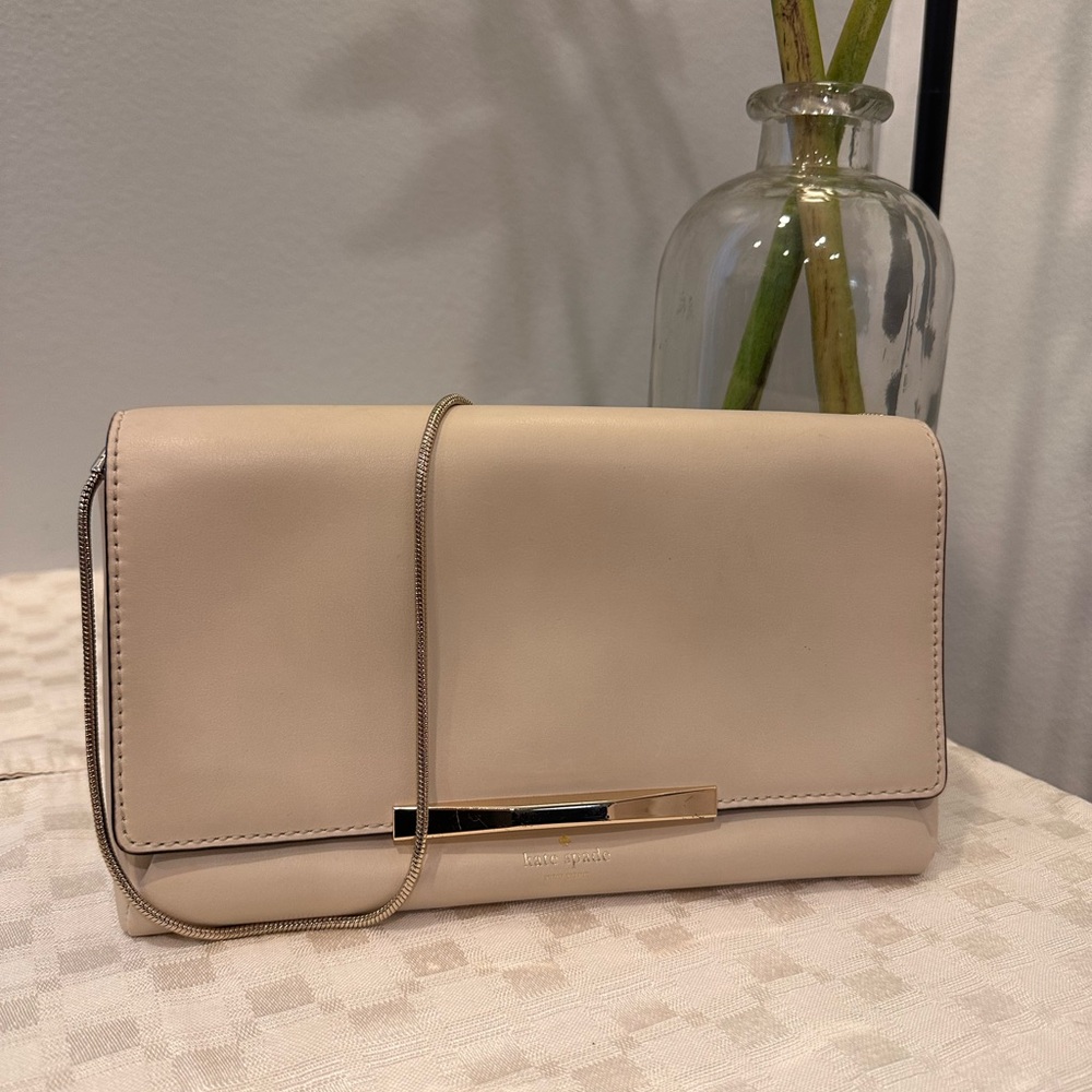 Kate Spade Beige Clutch with Gold Accent